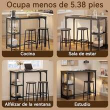 Gaming ChairsMesa de Bar Barra de Cocina Comedor Viene con Dos Sillas para Barras y 3 Niveles de Estantes Adecuado para Cocina y Bar Comedor Negro - negro - Ver 4