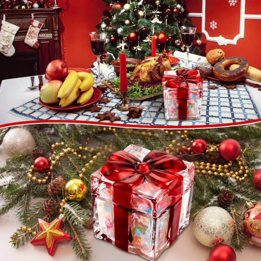 2个水晶玻璃蝴蝶结糖果罐，带翻盖 - 优雅方形储物罐，可存放坚果、糖果和甜点 | 可重复使用的玻璃罐，带装饰性蝴蝶结盖 | 圣诞节、万圣节、感恩节、情人节节日家居装饰！ - 彩色 - 查看 1