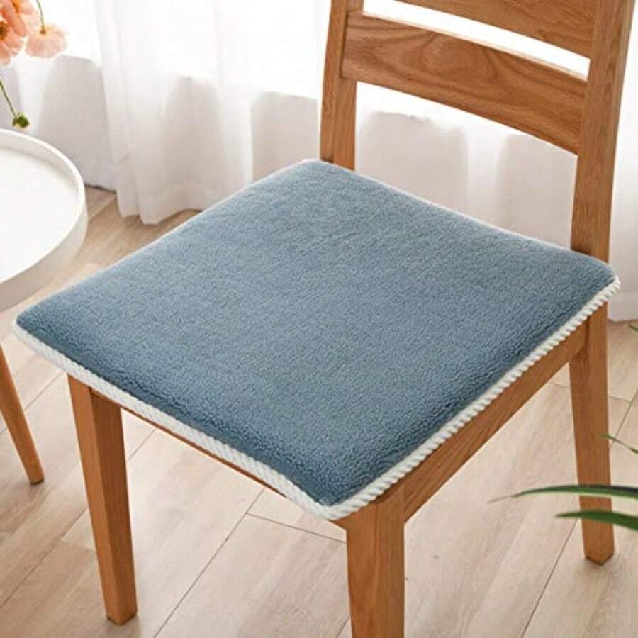R-Tick Fluffy Plain All-Season Seat Cusion 40 * 40 * 4*1 Dining Cairs Macine Wasable Smoot to Te Blue 45 * 45 * 4*4 - v - Ver 1