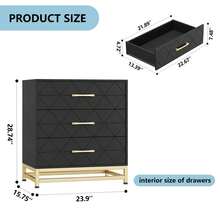 Cómoda de madera para dormitorio, aparadores y cómoda con 3 cajones, mesita de noche de madera para almacenamiento y organización - Negro - Ver 3