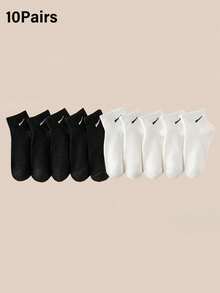 5/10/20 Paar Damen Socken: Schwarz-Weiß gestreift, einfacher Clown-Stil Knöchelsocken, diagonale Riemen-Socken, weich & bequeme Sportssocken - Schwarz und Weiss - Übersicht 10