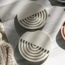 DIY Clay Mold, Half Striped Round Coaster, Gypsum, Resin, Epoxy Resin, Round Daily Silicone Mold