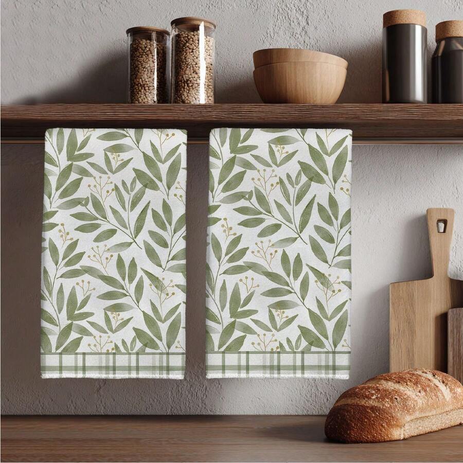 MEMNUN Bộ 2 khăn lau bếp in hình lá màu nước xanh lá cây, kích thước 40*60cm, siêu mềm, thấm hút tốt, làm từ sợi microfiber, thích hợp trang trí nhà bếp hiện đại, dùng làm khăn lau bếp, khăn lau tay, phụ kiện gia đình, có thể giặt máy, phù hợp cho phòng ăn, nhà bếp, phòng tắm, trang trí hàng ngày và làm quà tặng, dùng được quanh năm. - Nhiều màu - Xem 1
