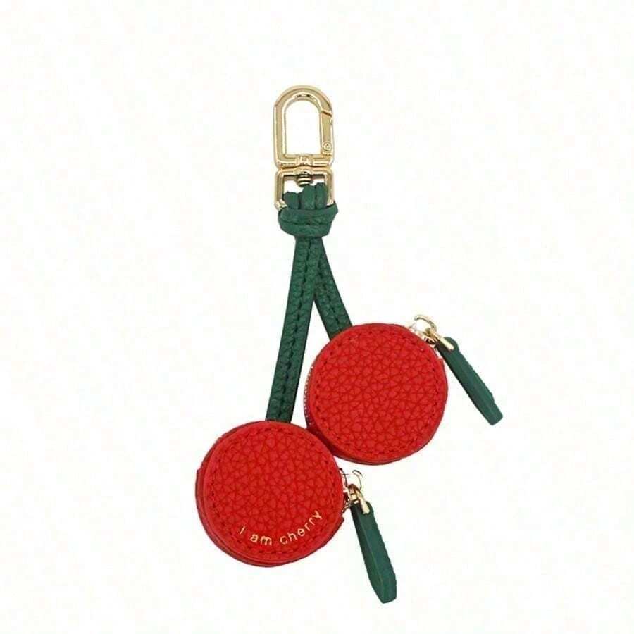 Mini Fruit Coin Purse Keychain – Strawberry Cherry Blueberry Shape, Cute Small Wallet, Bag Pendant, Girls' Accessories - 小櫻桃 - 查看 1