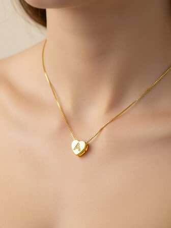 MECYLIFE 1pc Elegant Heart Necklace Women Fashion Heart Letter Necklace Personalized Initial Pendant With Stainless Steel Box Chain