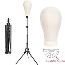 22-Inch Canvas Wig Head Model With 61-Inch Adjustable Tripod, Mannequin Head Set For Styling Display - 22inch - View 10