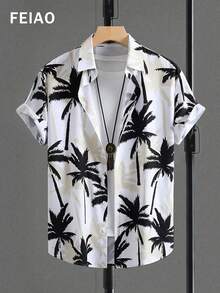 Men's Retro Vintage Coin Style Asymmetric Digital Print Short Sleeve Shirt, Lightweight, Fashionable, Casual, Versatile - Multicolor - View 2