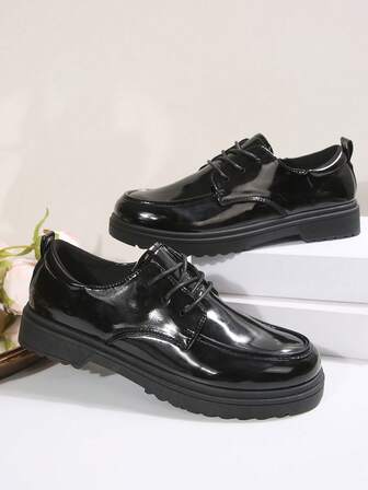 Vår- och höstloafers med tjock sula, bekväma vardagsskor med grov klack för tonåringar, collegestil, lämpliga för flickor