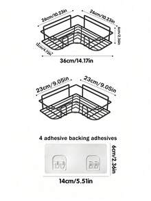 1/2个黑色三角形多用途自粘壁挂式转角收纳架，浴室收纳架，厨房整理架，化妆品架，淋浴墙架 - 黑色 - 查看 4