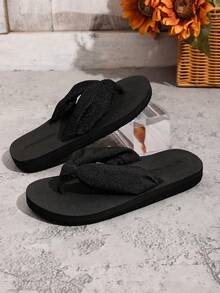 Chinelo feminino HISQIM com suporte para o arco do pé, ideal para usar com tapete de ioga, sandálias confortáveis para caminhadas na praia no verão, com amortecimento, adequadas para uso interno e externo. - Preto - Ver 6
