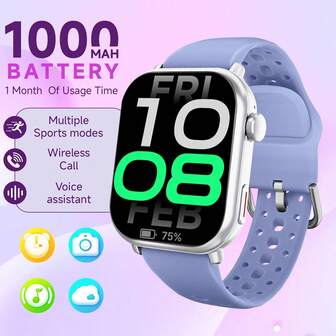 1000mAh Hochleistungs-Smartwatch, 25 Tage Ultra-Langlebigkeit, besseres Nutzererlebnis, 1ATM wasserdicht, Bluetooth-Verbindung, Hochleistungsakku, Schrittzähler, unterstützt kabelloses Telefonieren, Nachrichtenerinnerung, Alarm, anpassbares Zifferblatt, Wettervorhersage, Musiksteuerung, Sprachassistent, geeignet für Männer und Frauen, perfektes Geschenk zu Vatertag, Geburtstag, Valentinstag für Paare