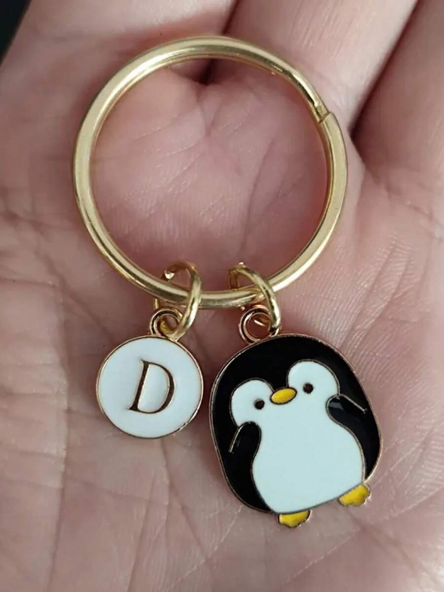 Penguin Keychain: Personalized Animal Keychain, Gift For Boys, Valentine's Day Keychain, Back To School Gift - Black and White Penguins - View 1