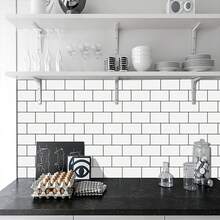 10/20pcs Decorative Wall Stickers, Subway Tile Stickers, Suitable For Kitchen And Bathroom, Self-Adhesive Removable PVC Tile Stickers, Waterproof Home Decor, Smooth Surface, Striped Pattern, Rectangular Wall Covering - Multicolor - View 5