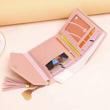 Carteira personalizada em formato de coração com tassel e texto personalizado, porta-cartões feminino, presente para madrinhas, presente para recém-casadas, presente perfeito para namorada, carteira colorida, fofa, charmosa, divertida e kawaii para mulheres, mini carteira, carteira pequena, carteira fofa. - Multicolorido - Ver 5