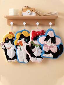 4pcs/1pc Cute Cat Plush Towel, Super Absorbent Hand Towel, Hanging Bathroom Kitchen Decorative Towel, Absorbent & Easy To Clean, Personalized Towel - Multicolor - View 2