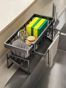 1pc/Set Multi-Functional Metal Storage Rack - Kitchen Faucet Organizer, Soap Dish & Towel Rack, Space-Saving Bathroom Sink Countertop Storage Rack, Ideal For Kitchen And Bathroom Organization - Multicolor - View 3