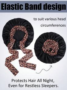 1pc Luxurious Rose Pink Leopard Print Design Satin Silk Bonnet With Adjustable Ties - Lightweight Hair Care Bonnet For All-Night Comfort, Perfect For Long Curly Or Braided Hair - Premium Bathroom Accessory, Stylish And Comfortable, Unisex Nighttime Hair Care - Multicolor - View 4