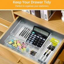 25 PCS Clear Plastic Drawer Organizers Set, 4 Sizes Clear Drawer Organizers & Storage Bins For Makeup/Jewelry Vanity, Kitchen Gadgets Or Office Desk. Bathroom Drawer Organizer Trays With Non-Slip Pads - trắng - Xem 8