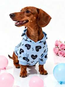 LUCKIE LABO 1件情人节“拥抱”图案连帽衫，可爱休闲宠物服装，适合吉娃娃等小型犬，室内外均可穿着。 - 藍色 - 查看 3