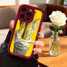Cubierta de telefono con borde negro amarillo con diseño de pan baguette en canasta para uso diario y estilo urbano - Burdeos - Ver 2