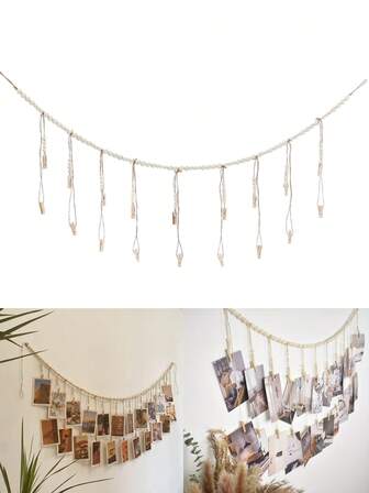 22pcs Vintage Photo Display Clips Set, Includes Clips, Flags, Banners, Metal Wire Clips, For Home Decor, Weddings, Anniversaries, Birthdays, Holiday Parties, Bedroom, Living Room, Photo Decoration, Home Decor, DIY Wall Decor (22 Clips + 1 String Of Wooden Beads)