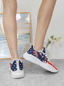 Women's Graphic Casual Sports Shoes, Casual Fabric Lace-Up Women's Casual Sports Shoes For Gym, All Seasons - White - View 3