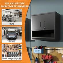 H77cm Wandmounted Metall-Werkzeugschrank Mit Schließtür, 1 Verstellbarer Einlegeboden Und 1 Offenem Schub – Ideal For Garage, Lager, Office (Erforderlich Assembly) - 黑色 - 查看 4