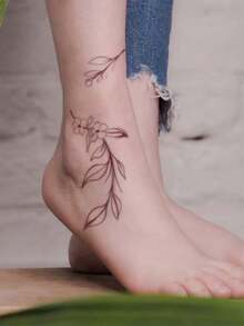 1 bucată tatuaj temporar cu frunze de plantă minimaliste Y2K, impermeabil și rezistent la transpirație, decorațiune florală cu linie delicată, tatuaj temporar retro impermeabil de lungă durată pentru gleznă și încheietura mâinii, potrivit pentru utilizarea de Ziua Îndrăgostiților