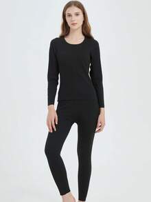 2 Packs New Arrival Women's High Elastic Thermal Set, Seamless Slim Fit Underwear - Black - View 2