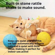 Sisal Cat Toy Ball: A Durable, Bite-Resistant Ball That Makes Squeaky Sounds, Allowing Cats To Entertain Themselves, Relax, And Clean Their Teeth. Cat Supplies, Fun DIY Cat Toy. - Multicolor - View 4