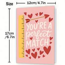A Heartfelt Valentine's Day Card - "You Are My Perfect Match", Ruler & Heart Arrow Design, Quality Greeting Card (4.72x6.7in) With Envelope, Gift For Wife/Husband/Boyfriend/Girlfriend - Multicolor - View 2