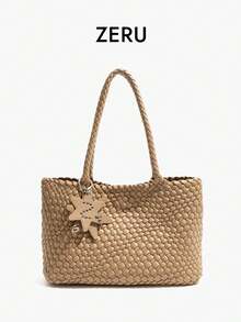 2025新款高品质软皮手工编织手提包，简约时尚单肩托特包 - 彩色 - 查看 12