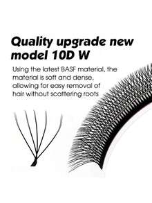 12 pares de extensiones de pestañas en forma de W de 10D, naturales, suaves y esponjosas, con rizo C/D de 0.07mm, longitudes mixtas de 8-15mm, en racimos de color negro mate con textura de piel, fáciles de abanico para extensión de pestañas - Ver 2