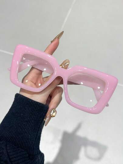 1 par de gafas transparentes con marco de plástico geométrico para mujer, adecuadas para lectura después de la escuela, uso diario y como accesorio para fiestas de Navidad