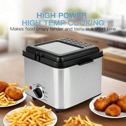 Electric Deep Fryer, For Home And Commercial Use, Multifunctional High-Performance Fryer, 900 W Rapid Heating Power, Constant Temperature Control, Large Capacity For 3-4 People, Non-Stick Inner Pot, Ideal For Frying Chicken And French Fries, Heat-Resistant Handle, Transparent Lid