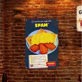 1 st. vintage metall-aluminiumskylt, "SPAM", 8x12 tum/20*30 cm, perfekt heminredning för toalett, restaurang, kök, bar, rolig heminredning, restaurang, väggdekor, café, kafé, man cave, garage, målning i järn, evenemangs- och festtillbehör