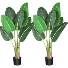 Huisuilinss Artificial Bird Of Paradise Plant,Faux Plant Fake Banana Leaf Tree,Tall Fake Tropical Palm Tree With Trunks,Floor Plant Fake Tree With Pot For Home Bedroom Living Room Office - 2 unidades de 4 pies - Ver 1