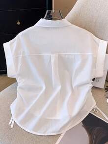 女士白色短袖 Polo 衫，带抽绳，常规版型，涤纶面料 - 白色 - 查看 4