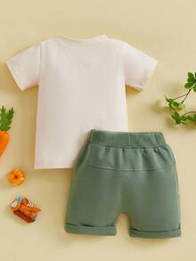 Toddler Baby Boy Summer Outfits Letter Tractor Print Short Sleeve Round Neck T-Shirt With Solid Shorts 2Pcs Casual Outfit - 杏色 - 查看 4