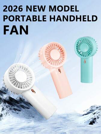 2026新款便携式手持风扇，小型便携式手持风扇，风速1档，三种颜色可选，适合夏季户外活动、沙滩运动、旅行、办公室、卧室、学校、海滩、泳池派对、送礼及日常使用，使用2节AAA电池供电（不含电池）。