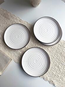 2pcs 7.5-Inch Ceramic Round Patterned Plates, Minimalist Large Dinner Plates, Salad Plates And Steak Plates Tableware Set, Dessert Plates, For Home Kitchen, Dining Room, Parties, Oven And Microwave - Multicolor - View 4