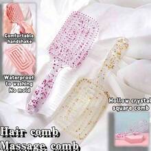 5支/3支/2支/1支装女士镂空水晶方梳，蓬松高梳，闪亮透明装饰发梳，尼龙梳齿，ABS塑料手柄，圆形镂空设计，适合长发造型和头皮按摩，适用于普通发质。梦幻闪亮透明底座，搭配水晶闪亮装饰方梳，圆形镂空+镂空雕刻细节，蓬松高梳+头皮经络按摩+干湿两用护发功能 - 查看 9
