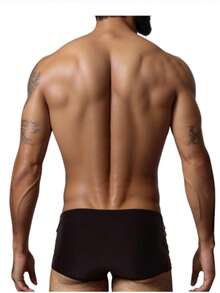Men's Plain Lined Swim Trunks For Swimming And Beach - 黑色 - 查看 5
