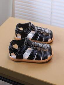 1 Pair Infant/Toddler Summer New Soft Bottom Anti-Slip Versatile Beach Sandals, Fashionable Outdoor Baby Prewalker Shoes, Baby Closed Toe Stylish Sandals - Black - View 5