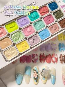 MORDDA 18 Colors Oil Painting Nail Art Gel Set, Vivid Palette For Floral/Lace Designs, Non-Drip Creamy Texture, Professional Nail Art Supplies For Salon & Home Manicure, Gift For Nail Artists - 彩色 - 查看 3