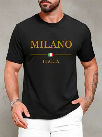 1pc Plus Size Men's Casual Letter Print T-Shirt, Summer