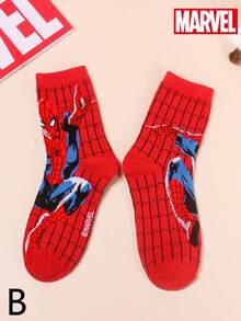3 Pairs Marvel Superhero Spider-Man Design Sports Socks, Red Mid-Calf Socks, Cartoon Style, Unisex, Suitable For Spring, Summer, Autumn And Winter - Multicolor - View 13