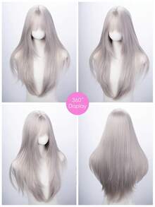 1顶黑色合成耐热直发假发，纤维材质，适合日常佩戴，自然逼真。 - 銀色 - 查看 9