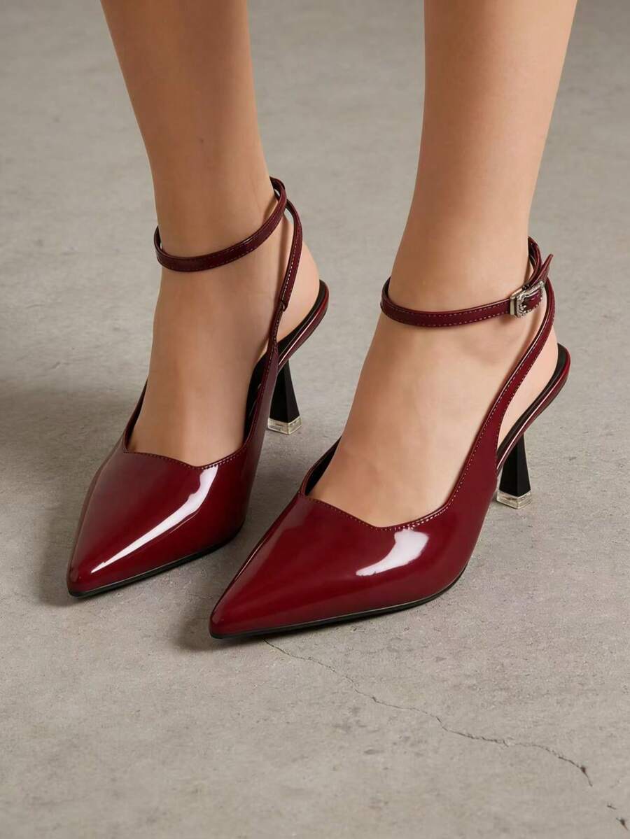 Women's Sexy Versatile Buckle Strap Stiletto High Heel Shoes, Fashion Pointed Toe Bridesmaid Shoes, Breathable Fairy Style High Heels - Red - View 1