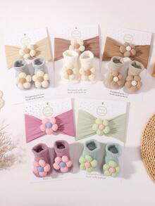 1 Set Baby Headband & Socks, 3D Five-Petal Flower Design, Solid Color, Stretchy Soft Comfortable Cute Infant Accessories - 彩色 - 查看 2